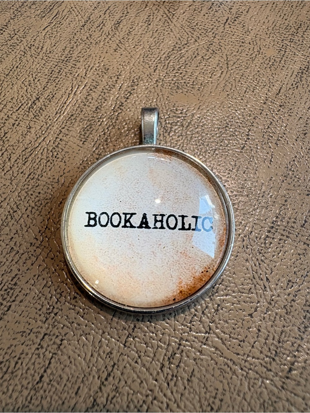 Bookaholic Round Pendant Necklace - White and Silver